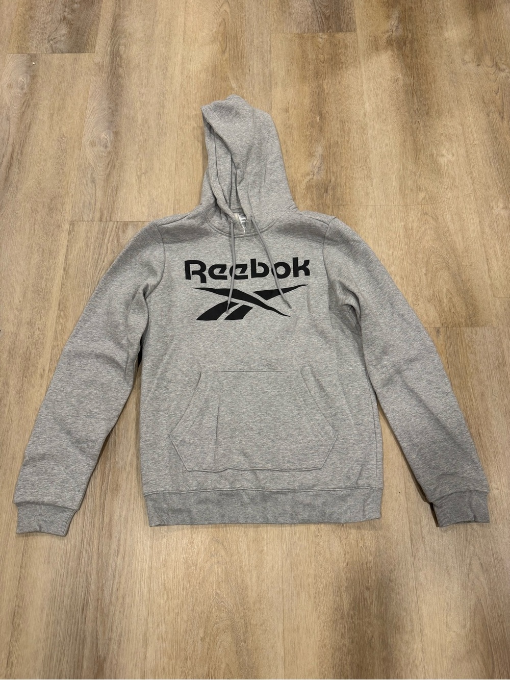 Reebok Men's Light Gray Pullover Hoodie with Black Logo